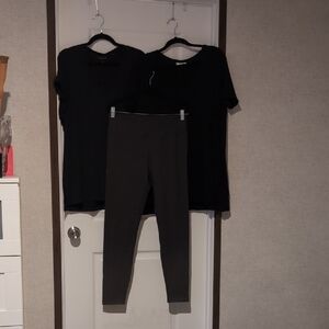 3 Pieces, 2 Black Tunics, Gray Leggings XL